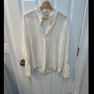 L'AGENCE Ivory Ruffle Collar Blouse Size L